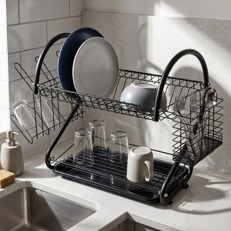 Suszarka do naczyń dwupoziomowa z ociekaczem, 27 x 55 x 40 cm