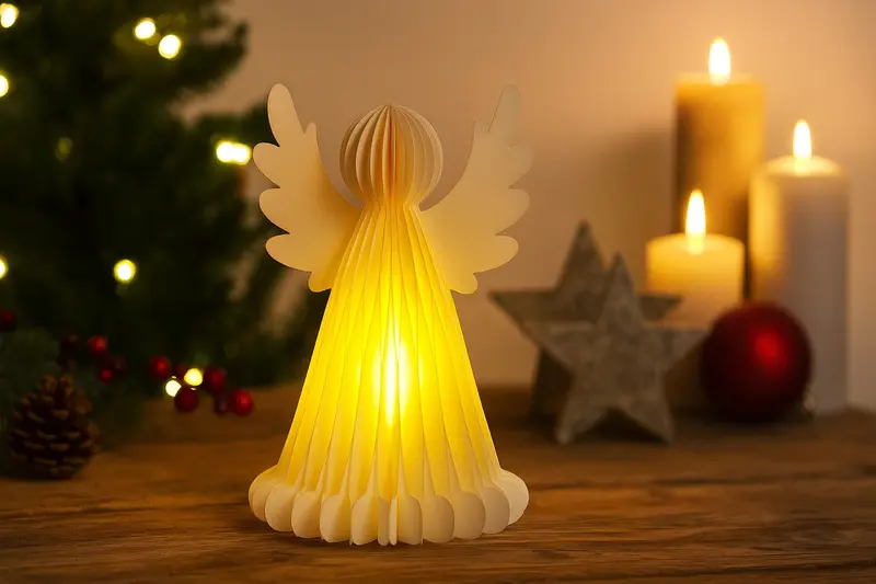 Świecąca dekoracja świąteczna, papierowy anioł z 6 LED