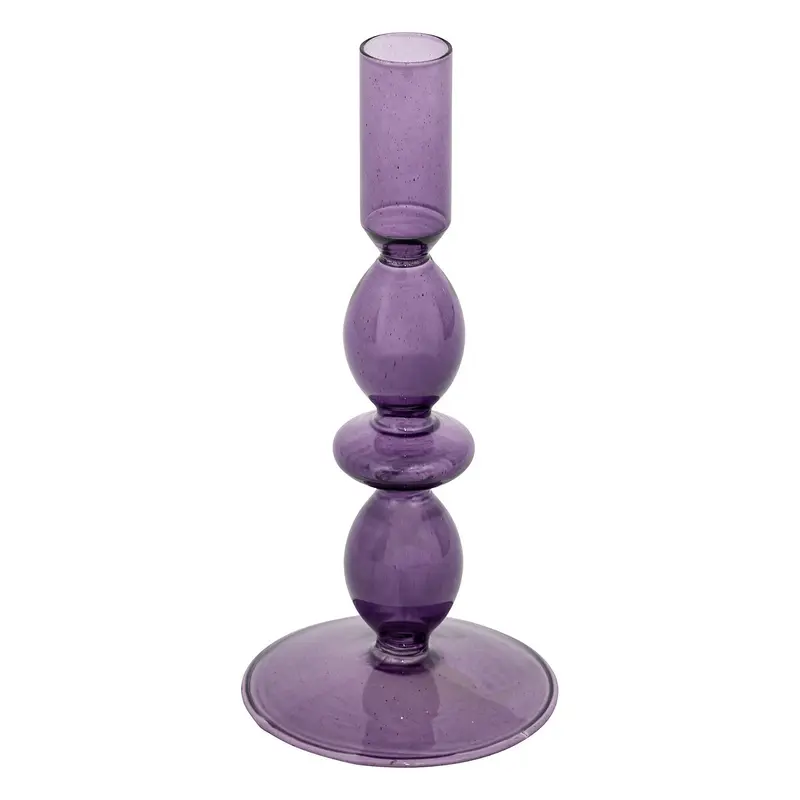 Świecznik szklany purpurowy CRISTAL, 19,5 cm