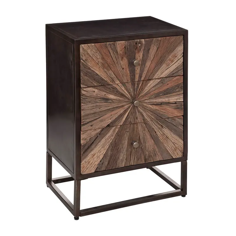 Szafka nocna ORIGINS, 3 szuflady, metal i drewno, 49 x 33 x 74 cm