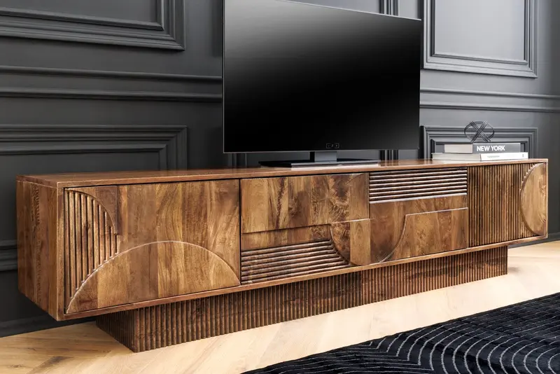 SZAFKA RTV ART DECO 200 CM 3D MANGO BRĄZOWA / 46805 / INVICTA INTERIOR