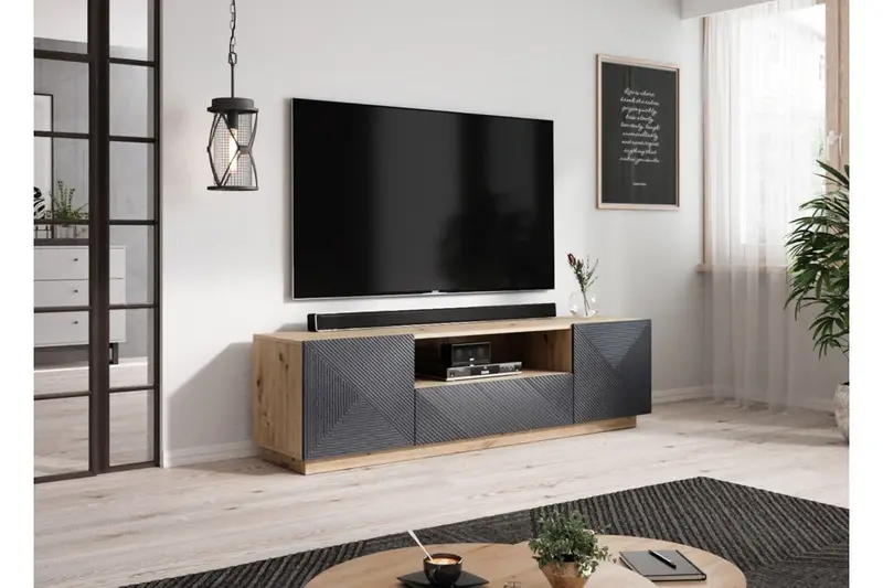 Szafka RTV Asha z szufladą i wnęką 167 cm - artisan / rivier stone mat