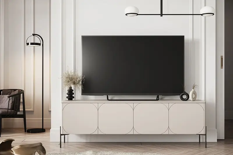 Szafka RTV czterodrzwiowa z dwoma ukrytymi szufladami Sonatia 200 cm - kaszmir