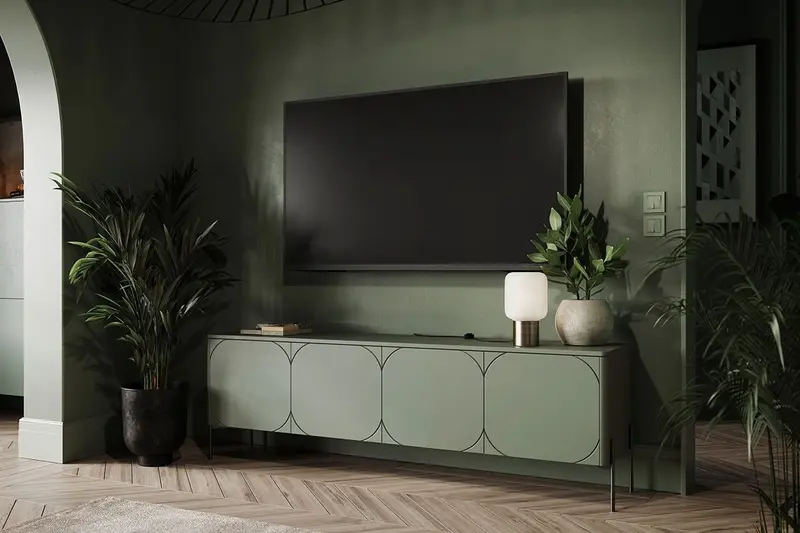 Szafka RTV czterodrzwiowa z dwoma ukrytymi szufladami Sonatia 200 cm - oliwka