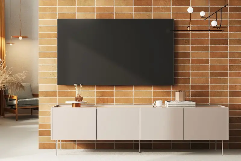 Szafka RTV Desin czterodrzwiowa z metalowymi nogami 220 cm - kaszmir / dąb nagano
