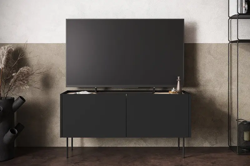 Szafka RTV Desin na metalowych nogach 120 cm - czarny mat / dąb nagano
