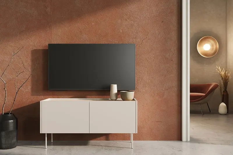 Szafka RTV Desin na metalowych nogach 120 cm - kaszmir / dąb nagano