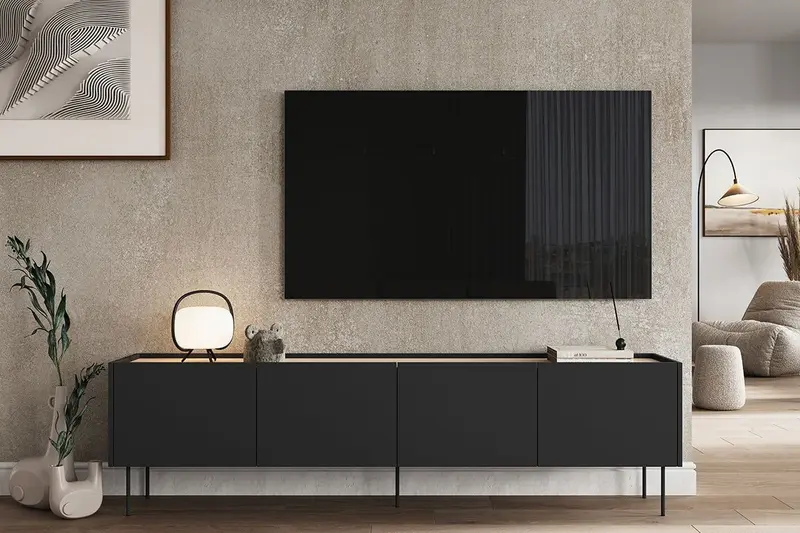 Szafka RTV Desin z metalowymi nogami 220 cm - czarny mat / dąb nagano