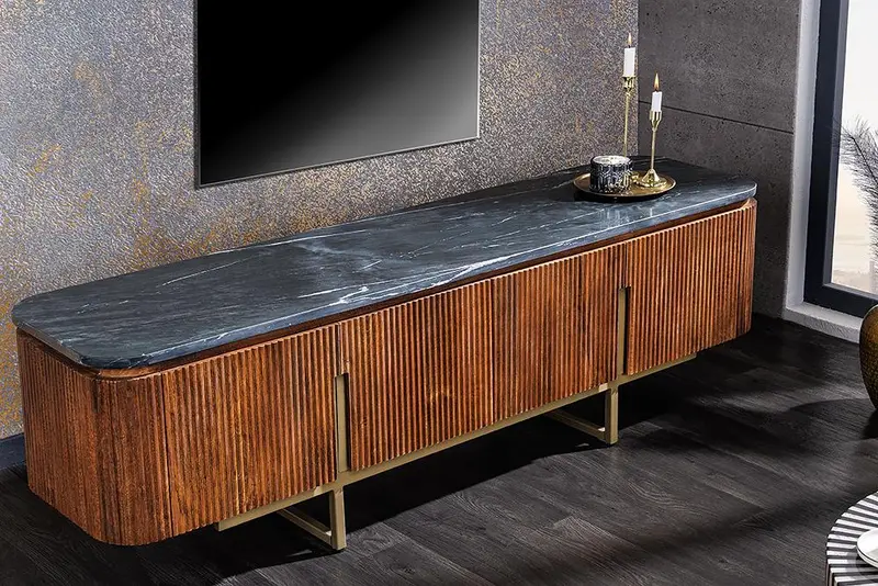 SZAFKA RTV GATSBY MANGO CZARNY MARMUROWY BLAT /160CM / 43337 / INVICTA INTERIOR