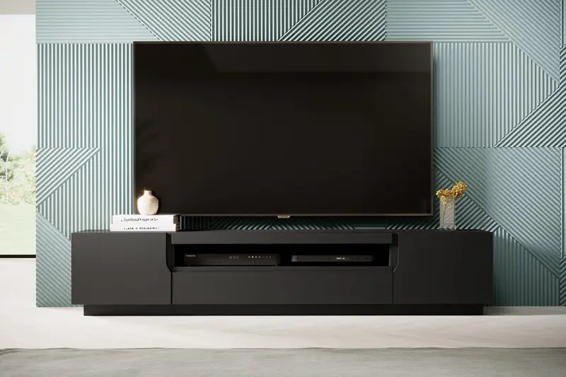 Szafka RTV Loftia dwudrzwiowa z wnęką 200 cm - czarny / czarny mat