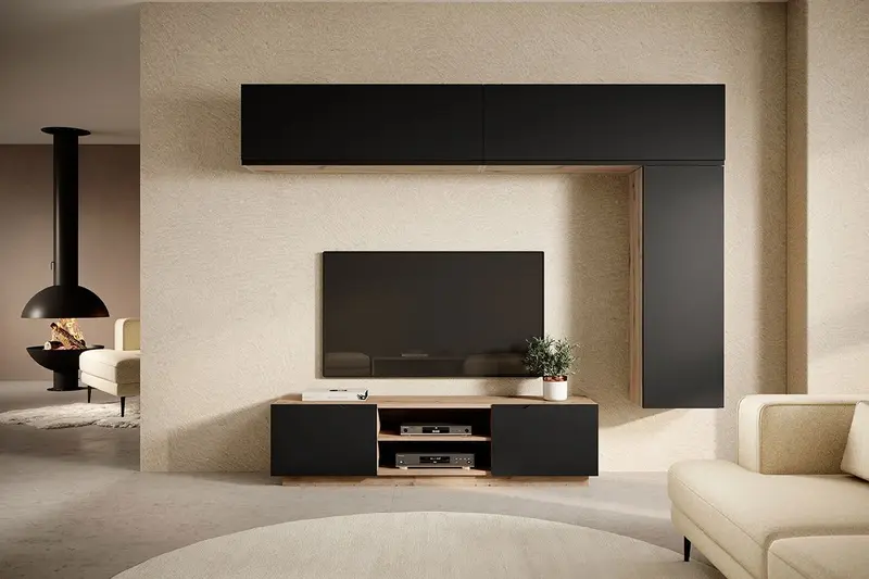 Szafka RTV Loftia Mini z wnękami 160 cm - artisan / czarny mat