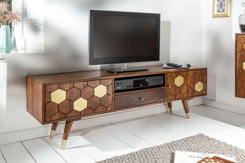 SZAFKA RTV MYSTIC LIVING 140 cm akacja gold / 39949 / INVICTA INTERIOR