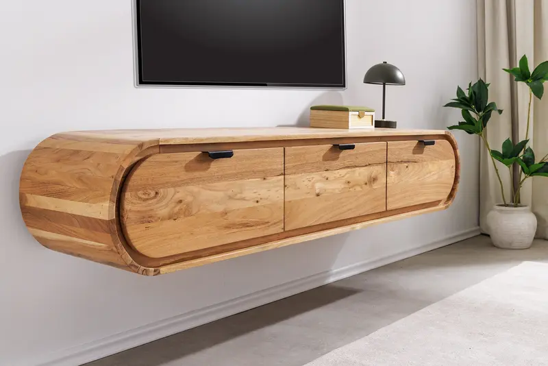 SZAFKA RTV ORGANIC WISZĄCA 160 CM DREWNO AKACJA / 47756 / INVICTA INTERIOR