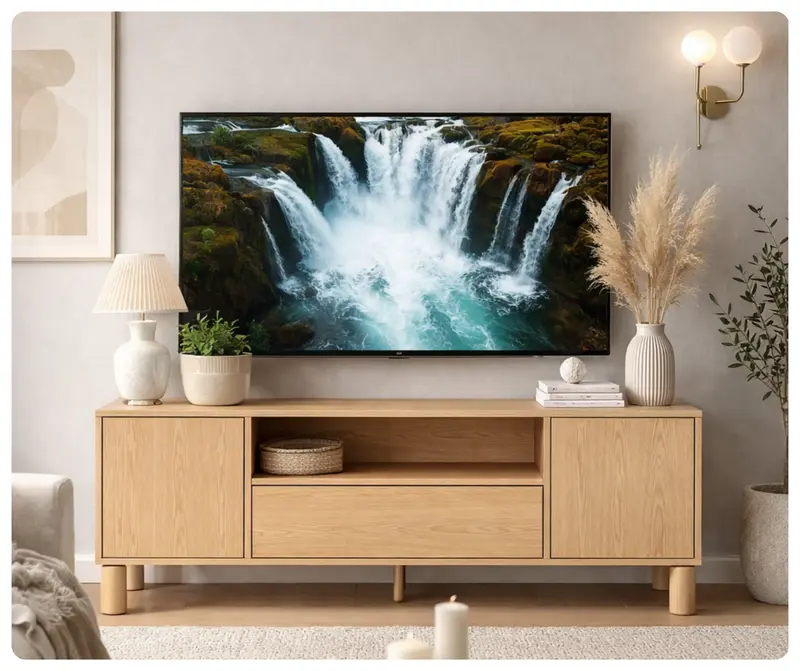 Szafka RTV S-6 dąb bookmatch 160 cm z szufladą i 2 szafkami