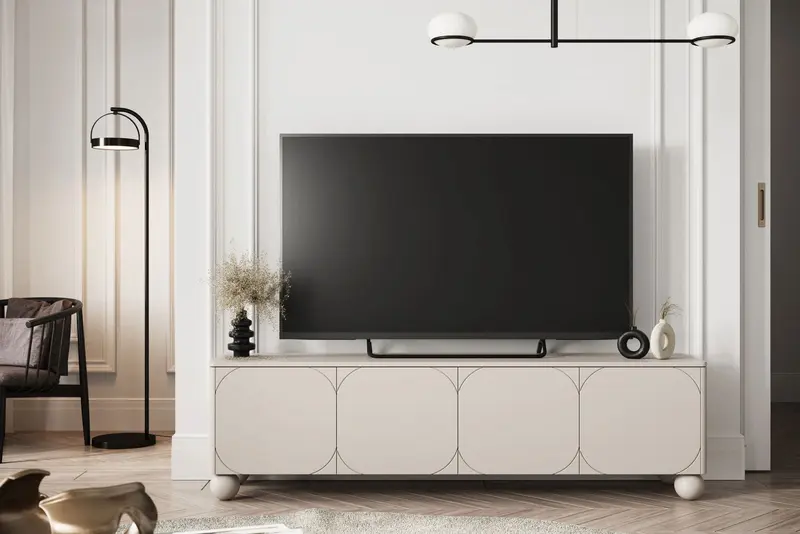 Szafka RTV Sonatia II 200 cm czterodrzwiowa na nogach kulach - kaszmir
