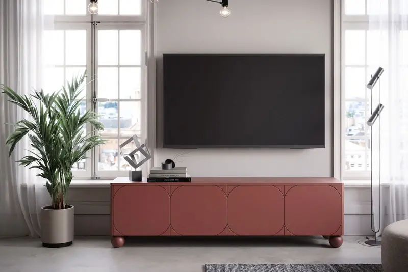 Szafka RTV Sonatia II 200 cm czterodrzwiowa z dwoma ukrytymi szufladami - burgund