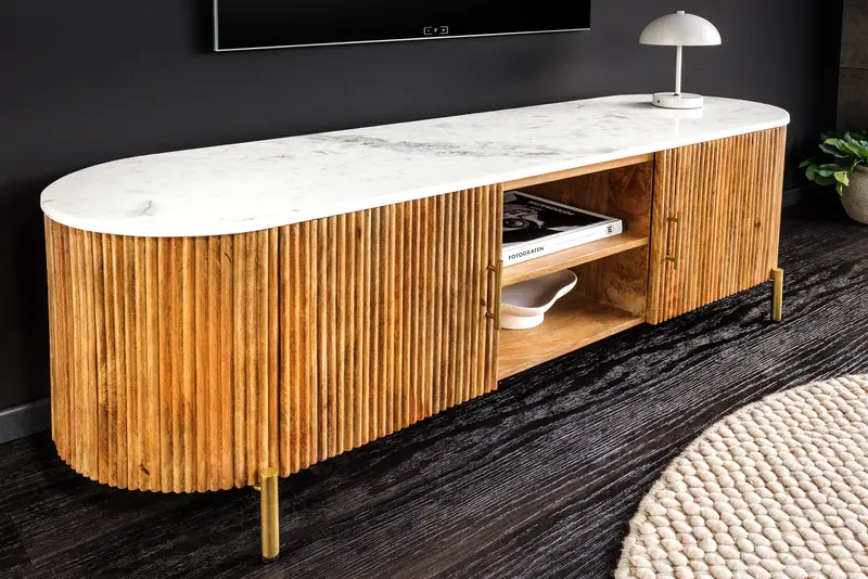 SZAFKA RTV TRES DREWNO MANGO , BLAT MARMUR 140 CM / 45756 / INVICTA INTERIOR