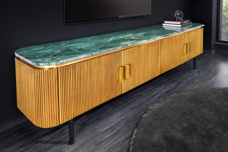 SZAFKA RTV VENEZIANO 160 CM MANGO OPTYKA ZIELONY MARMUR / 44534 / INVICTA INTERIOR