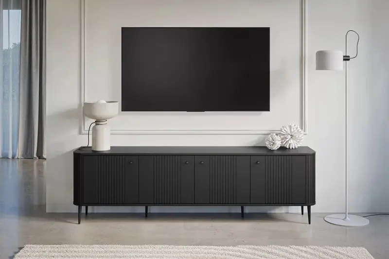SZAFKA RTV VESPER 187 CM CZARNA / CZARNE UCHWYTY / CZARNE NOGI