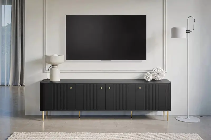 SZAFKA RTV VESPER 187 CM CZARNA / ZŁOTE UCHWYTY / ZŁOTE NOGI