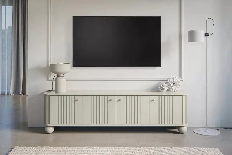 SZAFKA RTV VESPER 187 CM KASZMIR / ZŁOTE UCHWYTY / NOGI KULE