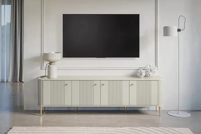 SZAFKA RTV VESPER 187 CM KASZMIR / ZŁOTE UCHWYTY / ZŁOTE NOGI