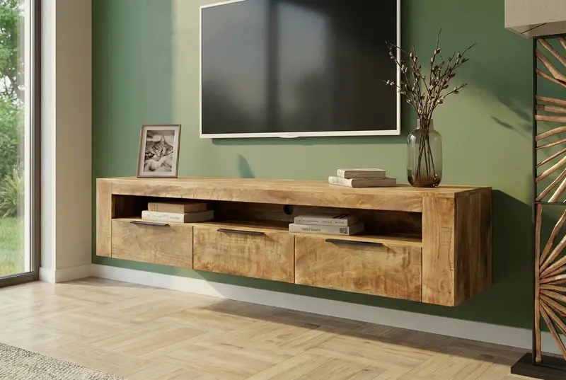 SZAFKA RTV WISZĄCA IRON CRAFT 160 CM DREWNO MANGO / 46809 / INVICTA INTERIOR
