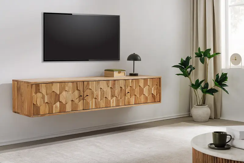 SZAFKA RTV WISZĄCA MYSTIC LIVING 160 CM DREWNO AKACJA / 47770 / INVICTA INTERIOR