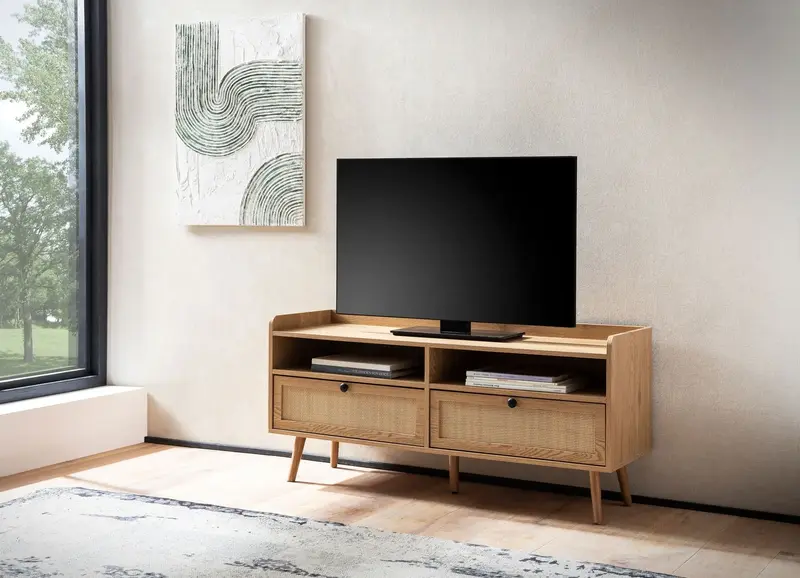 SZAFKA RTV WOHNLING 120 CM OPTYKA DĄB / RATAN / WL6.887