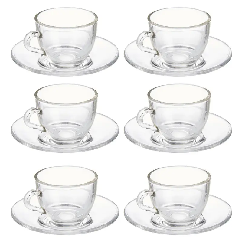 Szklane filiżanki do espresso ze spodkami, 6 sztuk, 85 ml