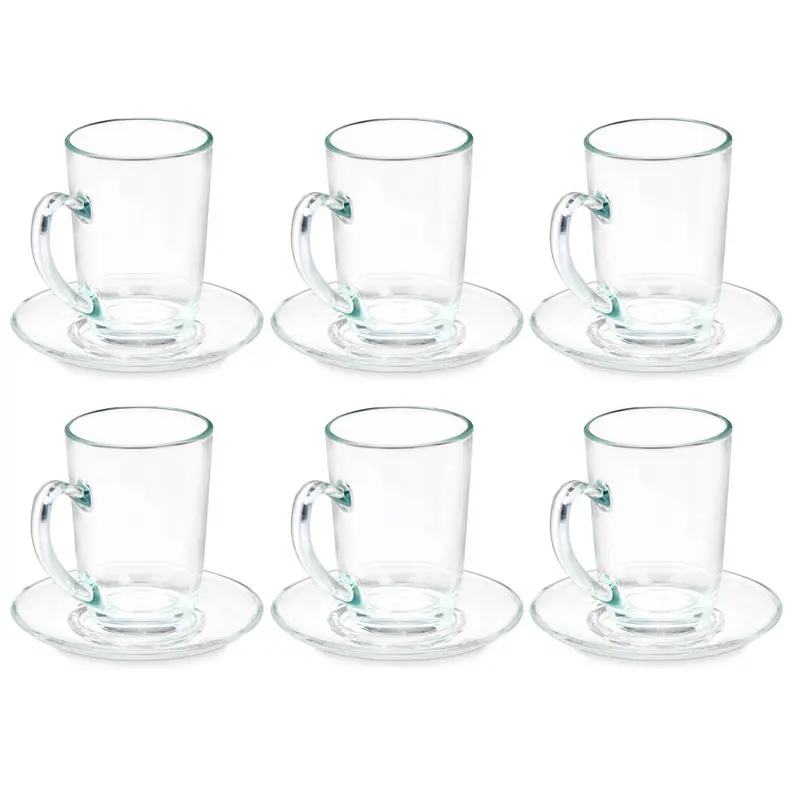 Szklane filiżanki do kawy cappuccino ze spodkami, 6 sztuk, 200 ml
