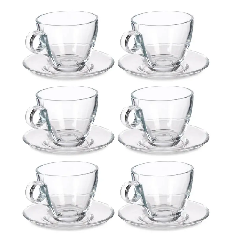 Szklane filiżanki do kawy ze spodkami, zestaw 6-kubków, 170 ml