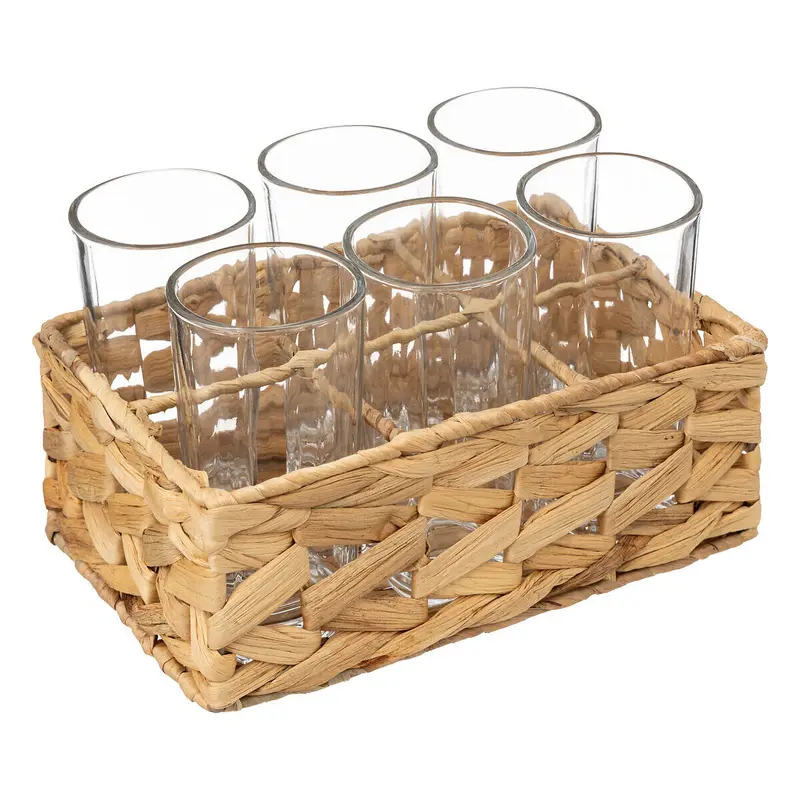 Szklanki do drinków, napojów w plecionym koszyku, 6 sztuk