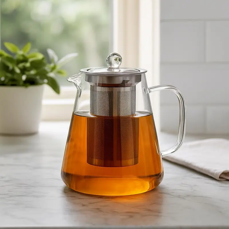 Szklany dzbanek do herbaty z zaparzaczem TEAL, 1,3 l, szklany