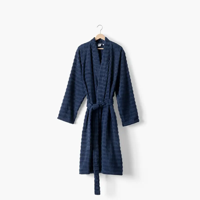 Szlafrok męski z bawełny kołnierz kimono Aura granatowy