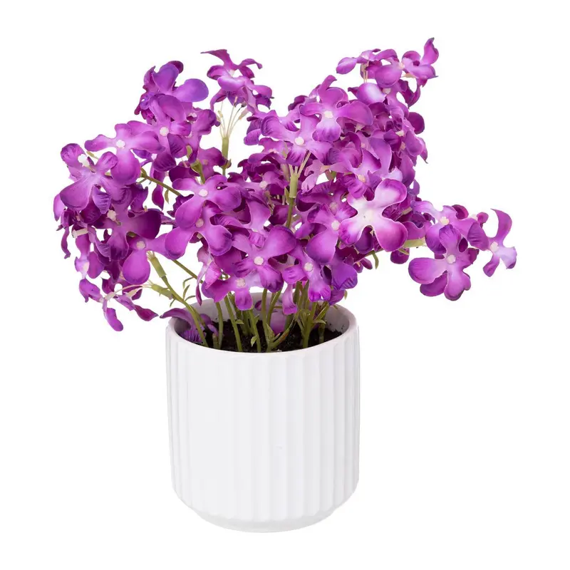 Sztuczne kwiaty fioletowe w białej doniczce, 27 cm
