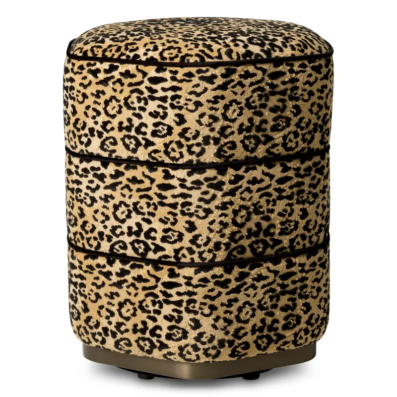 Taboret Roosevelt, wykończenie brązowe, tkanina Bernard leopard, camel