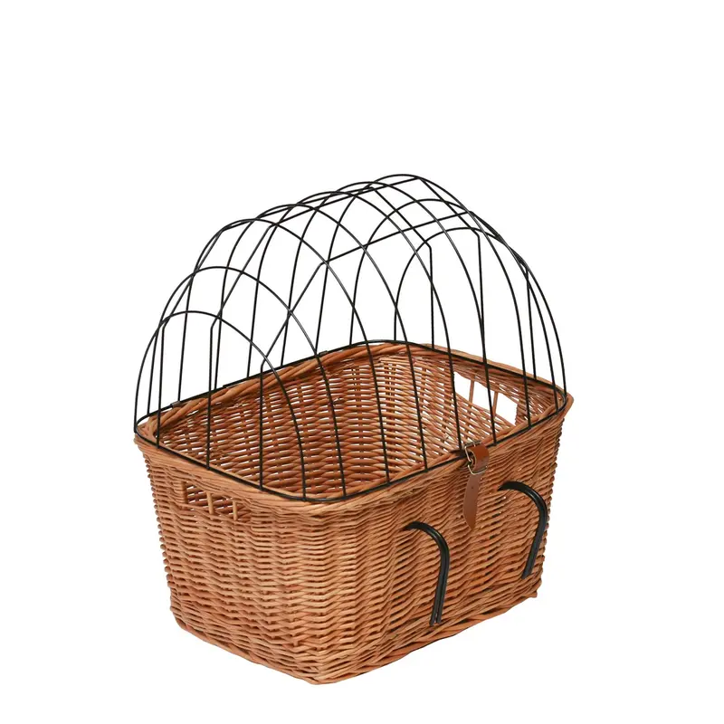 Timoria wicker bike basket for dog and cat, pet carrier for bicycle with lockable metal grate TheWickerStories