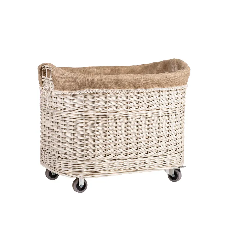 Tivor large, rectangular, mobile storage basket, wicker display basket with jute trim TheWickerStories