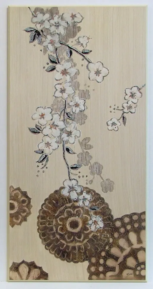 Tryptyk, kwitnąca gałązka na płycie 51x101 cm