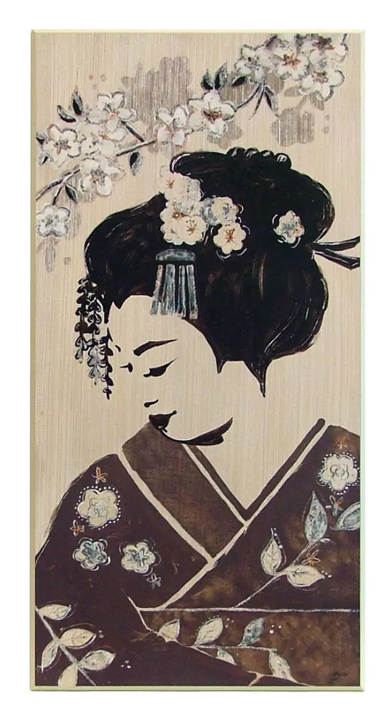 Tryptyk, Portret Japonki w kimonie na płycie 51x101 cm