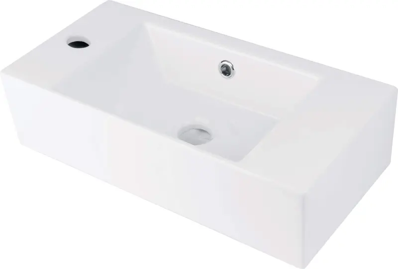 Umywalka ceramiczna nablatowa/ścienna z miejscem na baterię - lewa Hiacynt New Biały