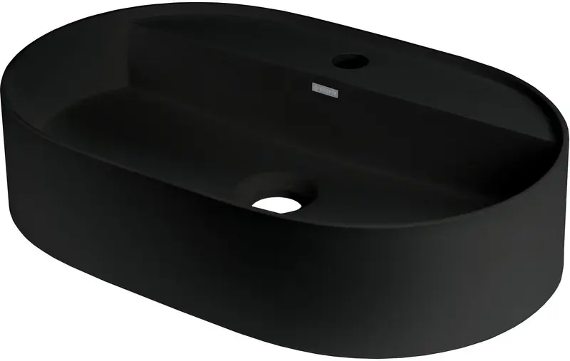 Umywalka granitowa nablatowa z wyspą na baterię - owalna Silia Czarny Mat