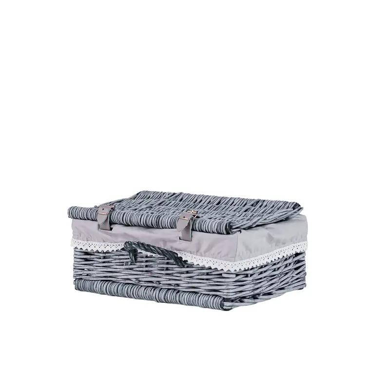 Viviana wicker suitcase with gray trim, handle and closure TheWickerStories