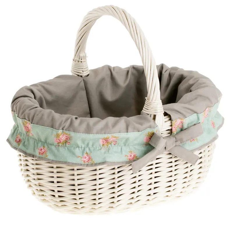 Werburga shopping basket with a wicker handle and gray trim TheWickerStories