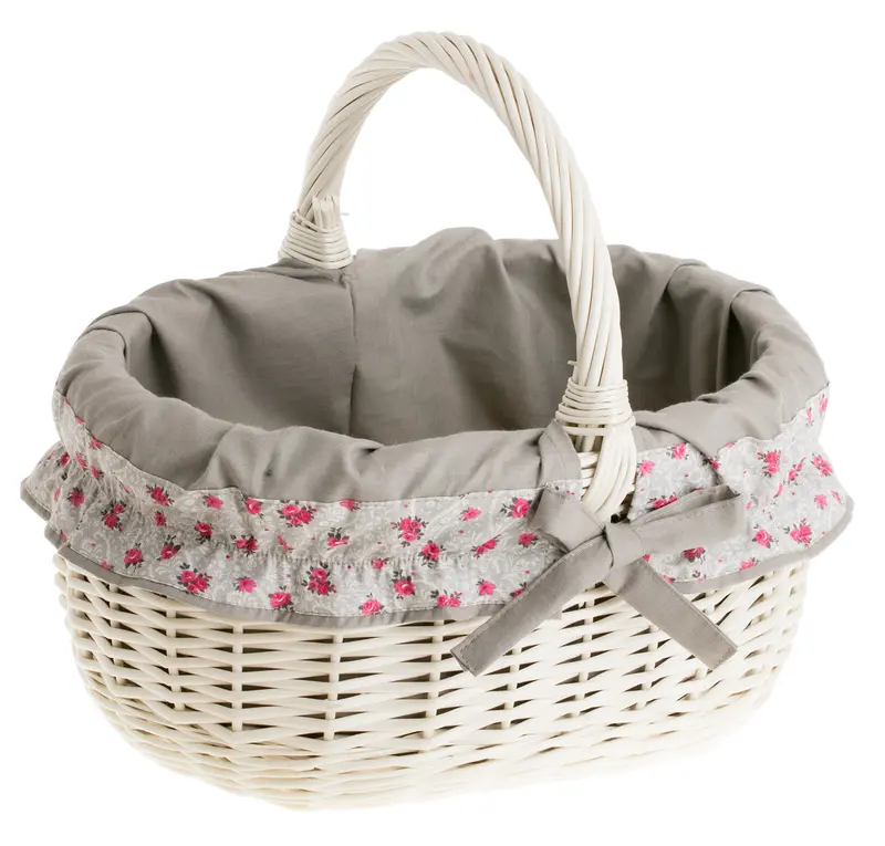 Werburga shopping basket with a wicker handle and gray trim TheWickerStories