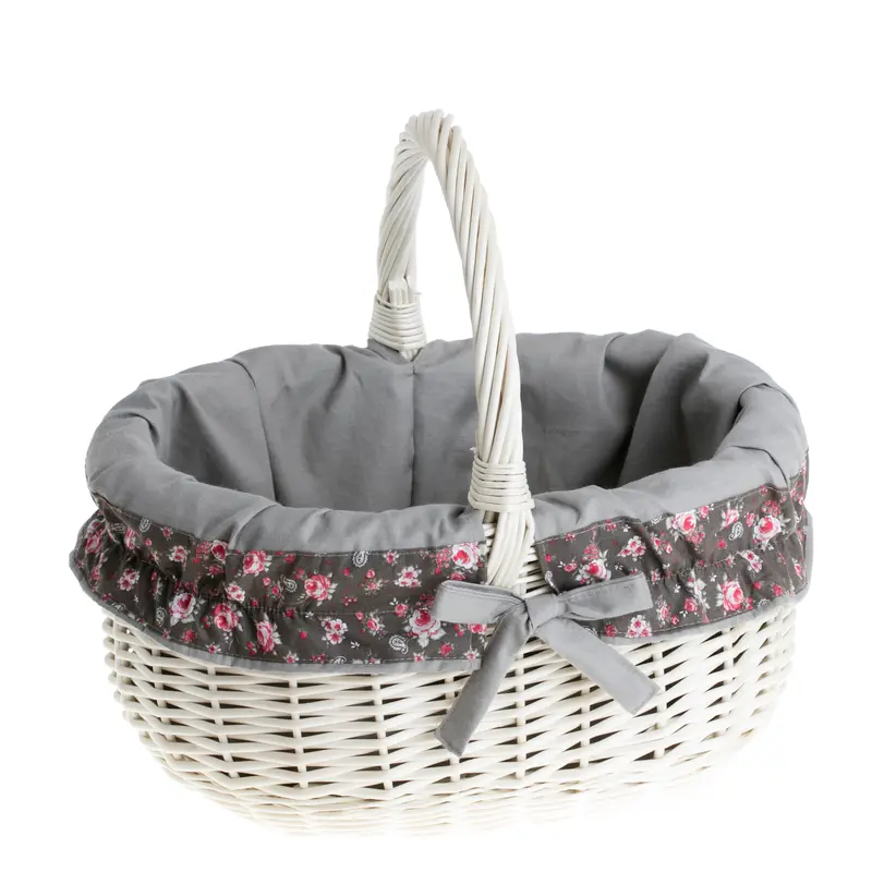 Werburga shopping basket with a wicker handle and gray trim TheWickerStories