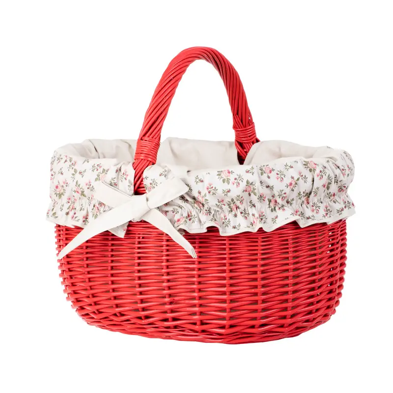 Werburga shopping basket with a wicker handle and white trim TheWickerStories