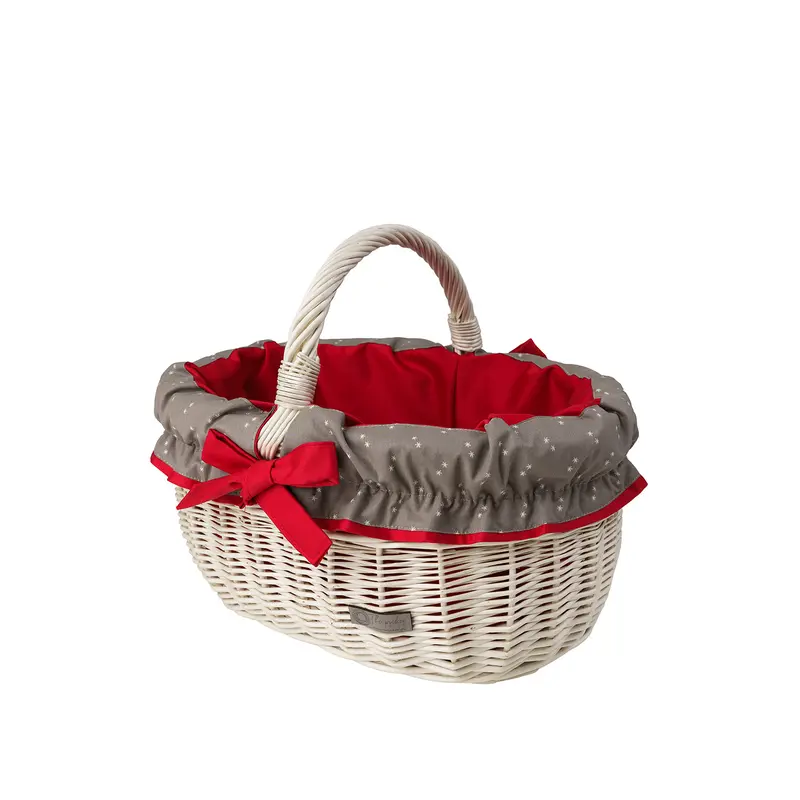 Werburga wicker shopping basket with red trim and a TheWickerStories handle