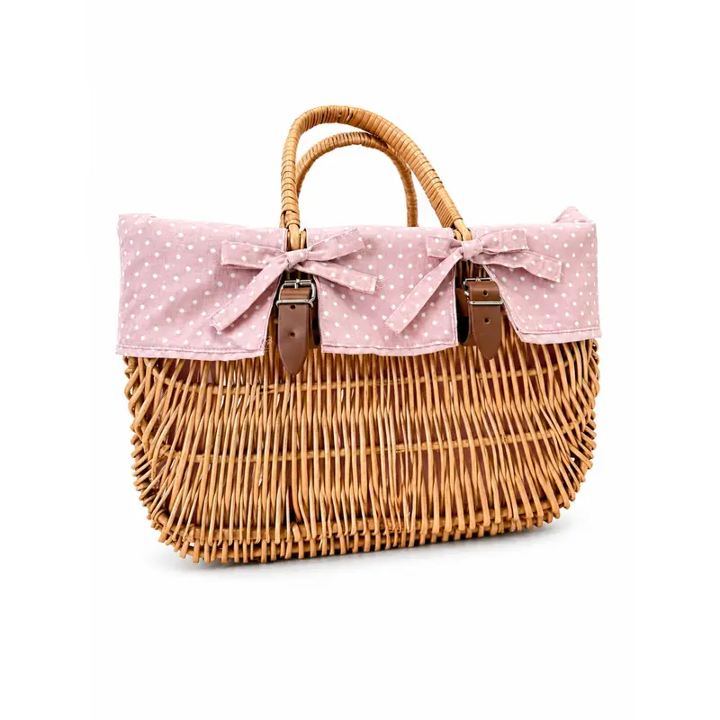Werlissa wicker bicycle handlebar basket with pink trim and handles TheWickerStories